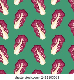 Seamless pattern with red romaine lettuce. Vector pattern for cover, healthy food branding