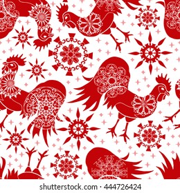 Seamless pattern with red rooster. Vector