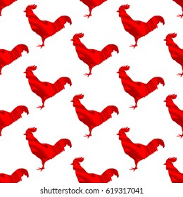 Seamless pattern from Red roosters on the withe background. Vector illustration