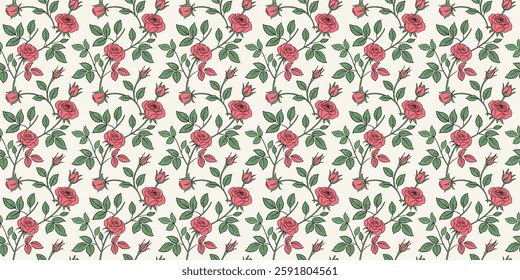 seamless pattern with red rose abstract design