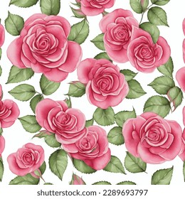 Seamless pattern red rose flower watercolor illustration