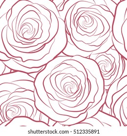 Seamless pattern with red rose flowers silhouette, vector floral illustration in vintage style.