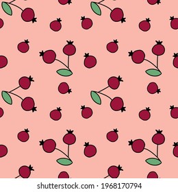 Seamless pattern with red rose hips on pink background. Endless wallpaper for printing on fabric and textiles.