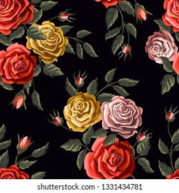 Seamless pattern with red roses. 