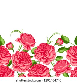 Seamless pattern with red roses. Beautiful decorative flowers, buds and leaves.
