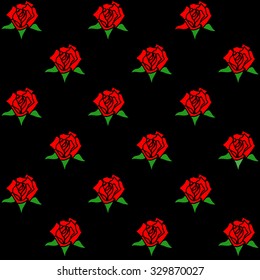 Seamless pattern with red roses. Black background
