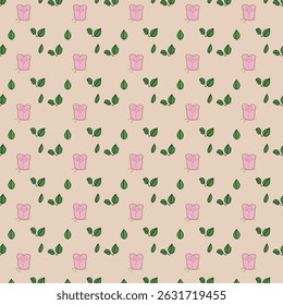 Seamless Pattern with Red Roses and Day Dear Text on Light Background