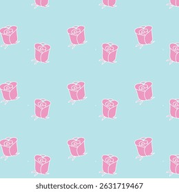 Seamless Pattern with Red Roses and Day Dear Text on Light Background