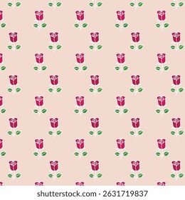 Seamless Pattern with Red Roses and Day Dear Text on Light Background