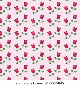 Seamless Pattern with Red Roses and Day Dear Text on Light Background