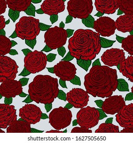 Seamless pattern with red roses. Design template for Mother's day, wedding invitation, save the date, birthday, valentines day. Vector illustration