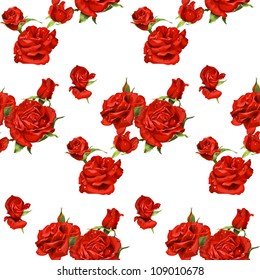 seamless pattern of red roses on a white background