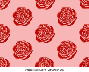 Seamless pattern of red roses on a pink background, floral and plants wallpaper background for your design , wrapping paper, fabric

