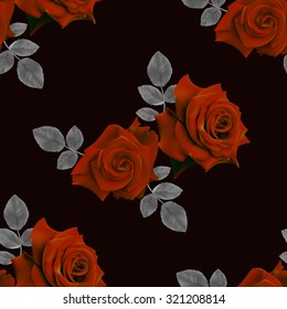 Seamless pattern with red roses on black background.Vector illustration.