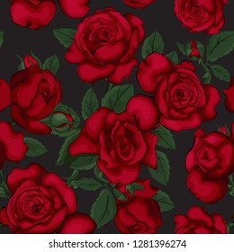 Seamless pattern with red roses , vector illustration. Perfect for background greeting cards and invitations of the wedding, birthday, Valentine's Day, Mother's Day. Beautiful vintage floral pattern.