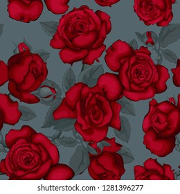 Seamless pattern with red roses , vector illustration. Perfect for background greeting cards and invitations of the wedding, birthday, Valentine's Day, Mother's Day. Beautiful vintage floral pattern.