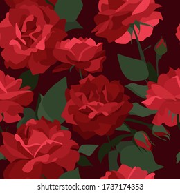 Seamless pattern with red roses , vector illustration. Perfect for background greeting cards and invitations of the wedding, birthday, Valentine's Day, Mother's Day.