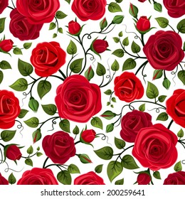 Seamless Pattern With Red Roses. Vector Illustration.