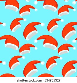 seamless pattern red Santa Claus hat winter vector illustration