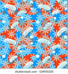 seamless pattern a red Santa Claus hat , snowflake vector illustration