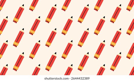 Seamless pattern with red school pencils – cartoon style, hand-drawn texture for kids and education design