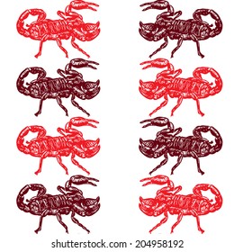 Seamless pattern of red scorpion on white background