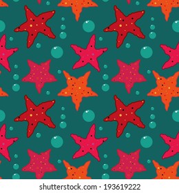 Seamless pattern with red sea stars