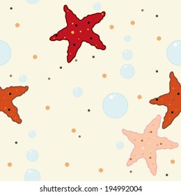 Seamless pattern with red sea stars