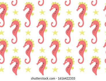 Seamless pattern with red seahorse. Vector illustration. 