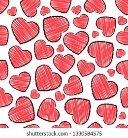 Seamless pattern. Red shaded hearts. Background. Texture.