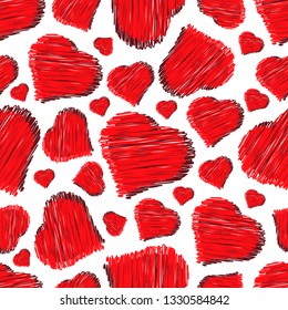 Seamless pattern. Red shaded hearts. Background. Texture.