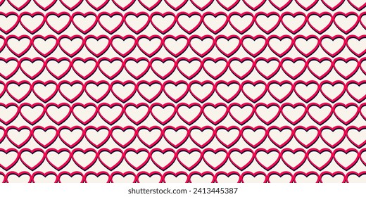 Seamless pattern with red simple shape hearts on a light back. Vector hand drawn. Print geometric hearts silhouettes outline. Valentine, love, wedding background. Design for textile, fashion, surface 