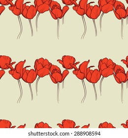 seamless pattern with red sketched tulips