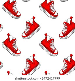 seamless pattern with red sneakers. sneakers shoes. pattern with shoes	