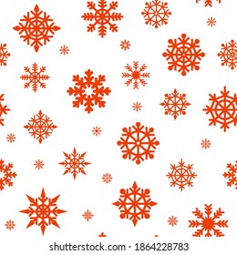 Patrón sin foco con copos de nieve rojos sobre un fondo blanco. Resumen del patrón de Año Nuevo. Un adorno impecable para la decoración, papel pintado, papel de regalo y recuerdos. ilustración de línea de copos de nieve. Textura abstracta.