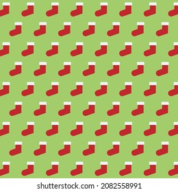 Seamless pattern red socks. Christmas decorations. Flat design vector illustration.