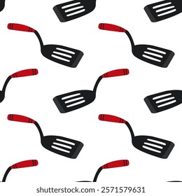 A seamless pattern with red spatula. Breakfast print. Cooking concept.