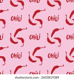 Seamless pattern with red spicy chili pepper. Hot mexican vegetable drawing. Creative vector print. Background for kitchen, cafe menu, clothes, fabric, textile.