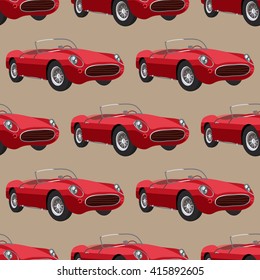 Seamless pattern with red sport car, Retro. 