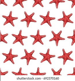 Seamless pattern with red starfish. Image for wrapping paper. Vector illustration
