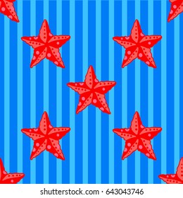 seamless pattern with red starfish for textiles, Wallpaper
