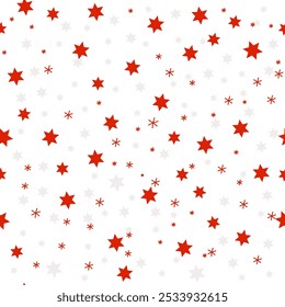 Patrón sin fisuras con estrellas rojas sobre fondo blanco.