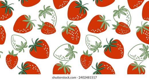 Seamless pattern with red strawberries. Abstract summer berry print. Vector graphics.