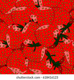 seamless pattern of red strawberries closeup with seeds