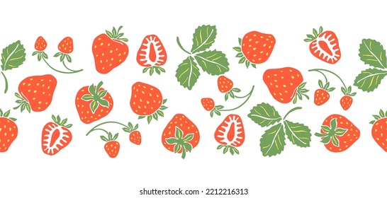Seamless pattern with red strawberries. Decorative berries and leaves.