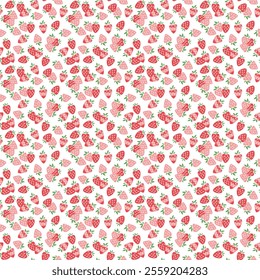 Seamless pattern of red strawberries with green leaves