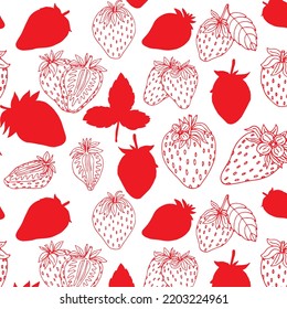 Seamless pattern with red strawberries isolated on white background