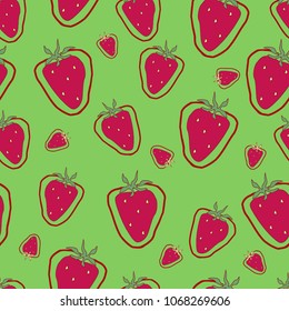 Seamless pattern of red strawberries on a green background