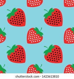 Seamless pattern with red strawberries on a blue background 