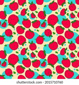 Patrón sin foco con fresas rojas sobre un fondo claro. Puede utilizarse como patrón para tela, papel pintado, embalaje.